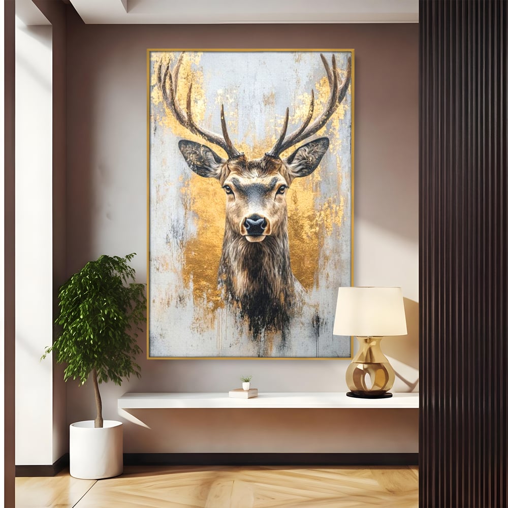 Tablou canvas cu tablou canvas cu cerb si accente aurii, in rama de aluminiu auriu